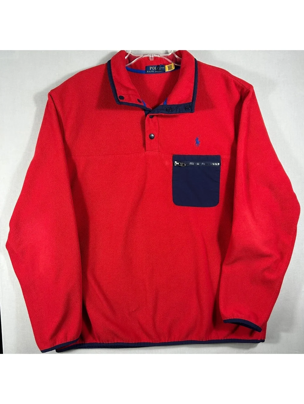 Polo Ralph Lauren Fleece Snap Neck Pullover Size XL Red Blue Colorblock